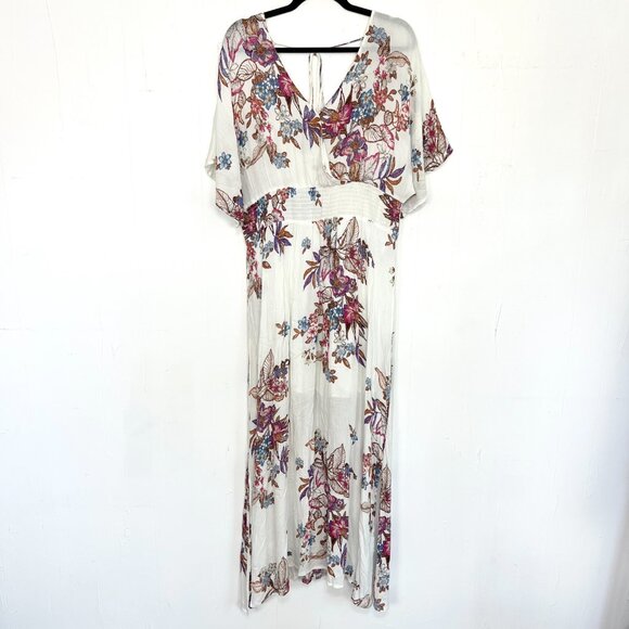 Oddy White Floral Surplice Neck Lightweight Maxi Dress 3XL XXXL - Picture 1 of 5